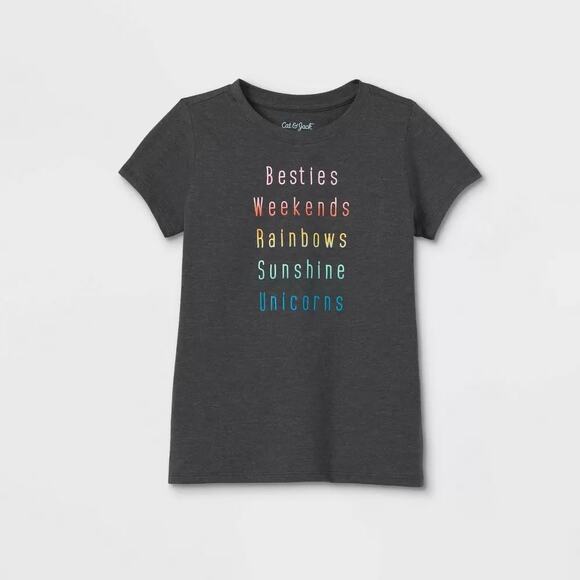 Besties‎ Short Sleeve Graphic T-Shirt Cat & Jack Charcoal Gray XL 14/16 Crew Top - Picture 3 of 7